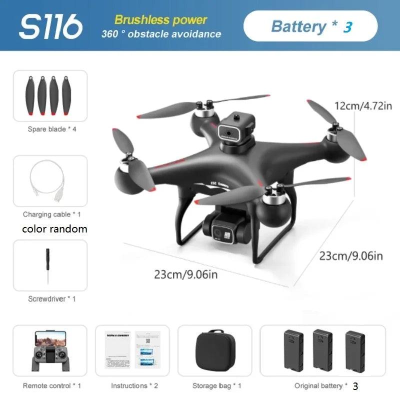 S116MAX 8K HD Drone Dual Camera 3 Batteries Optical Flow 360° Obstacle Avoidance WiFi FPV RC Quadcopter - Empire P.E