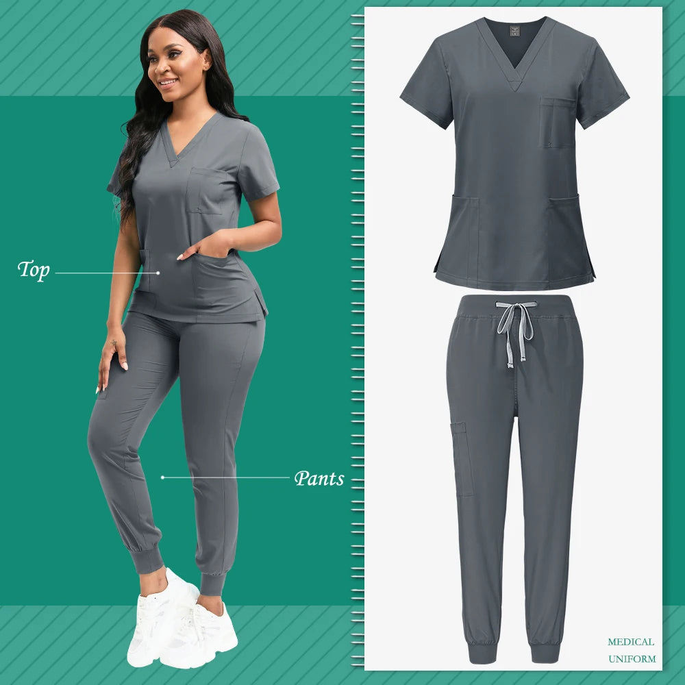 Women's Nursing Scrub Top Pants Medical Suit - Empire P.E