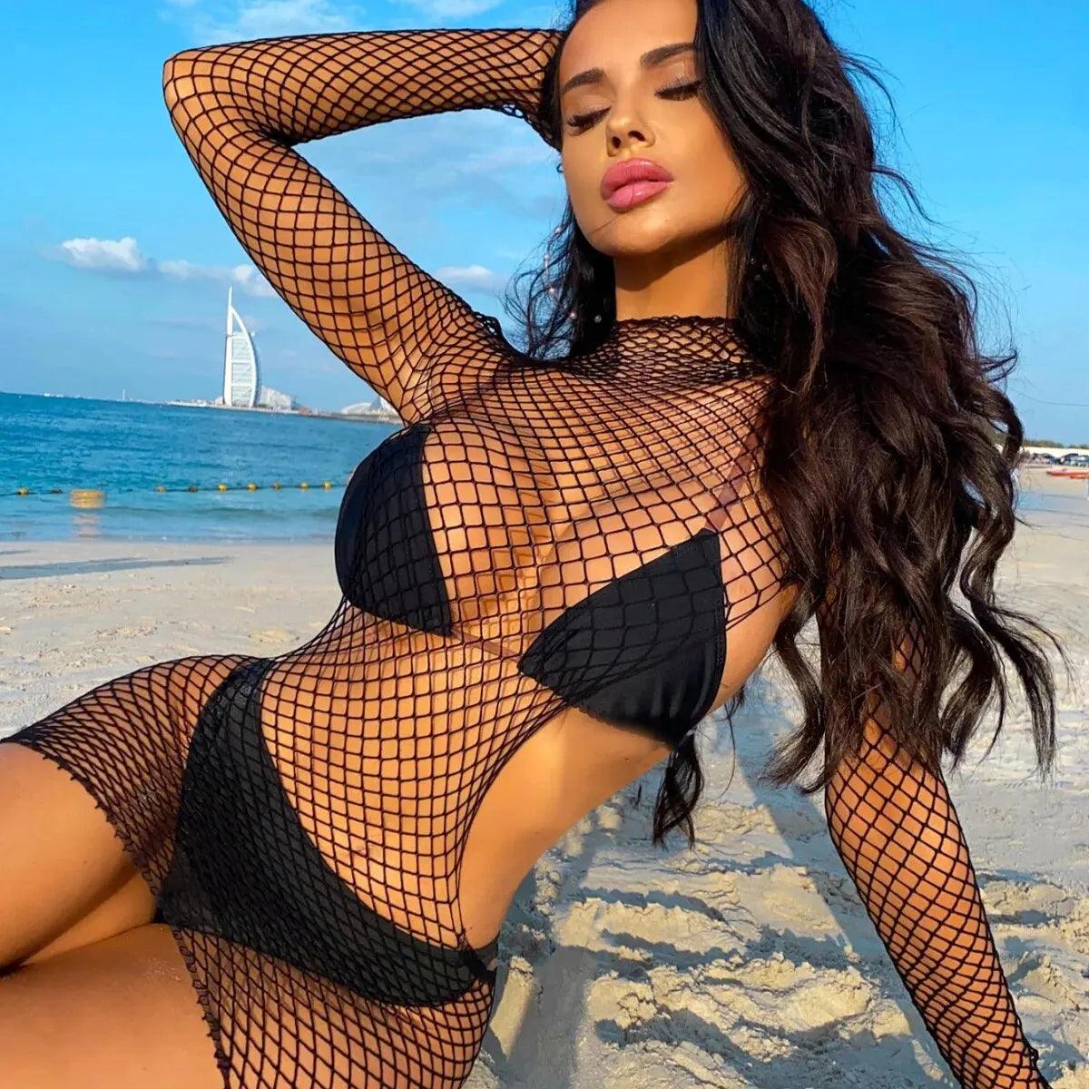 Sexy Cover Up Hollow Out Fishnet Dress - Empire P.E