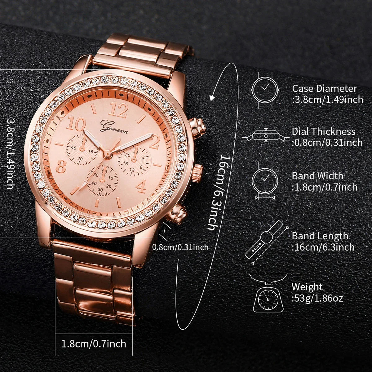 6PCS/Set Fashion Rhinestone Women's Watch - Empire P.E