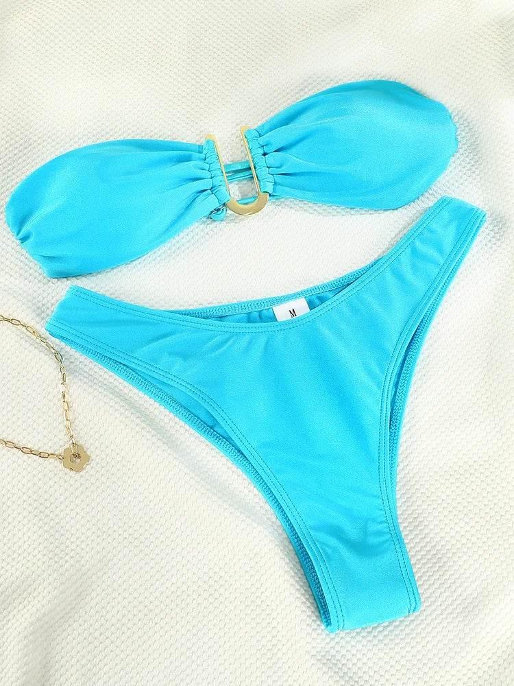 Solid Swimsuit Women Bathing Suit Bandeau Bikini 2024 Biquinis Feminino Swimwear High Waist Bikini Set Beachwear Sexy Bikinis - Empire P.E