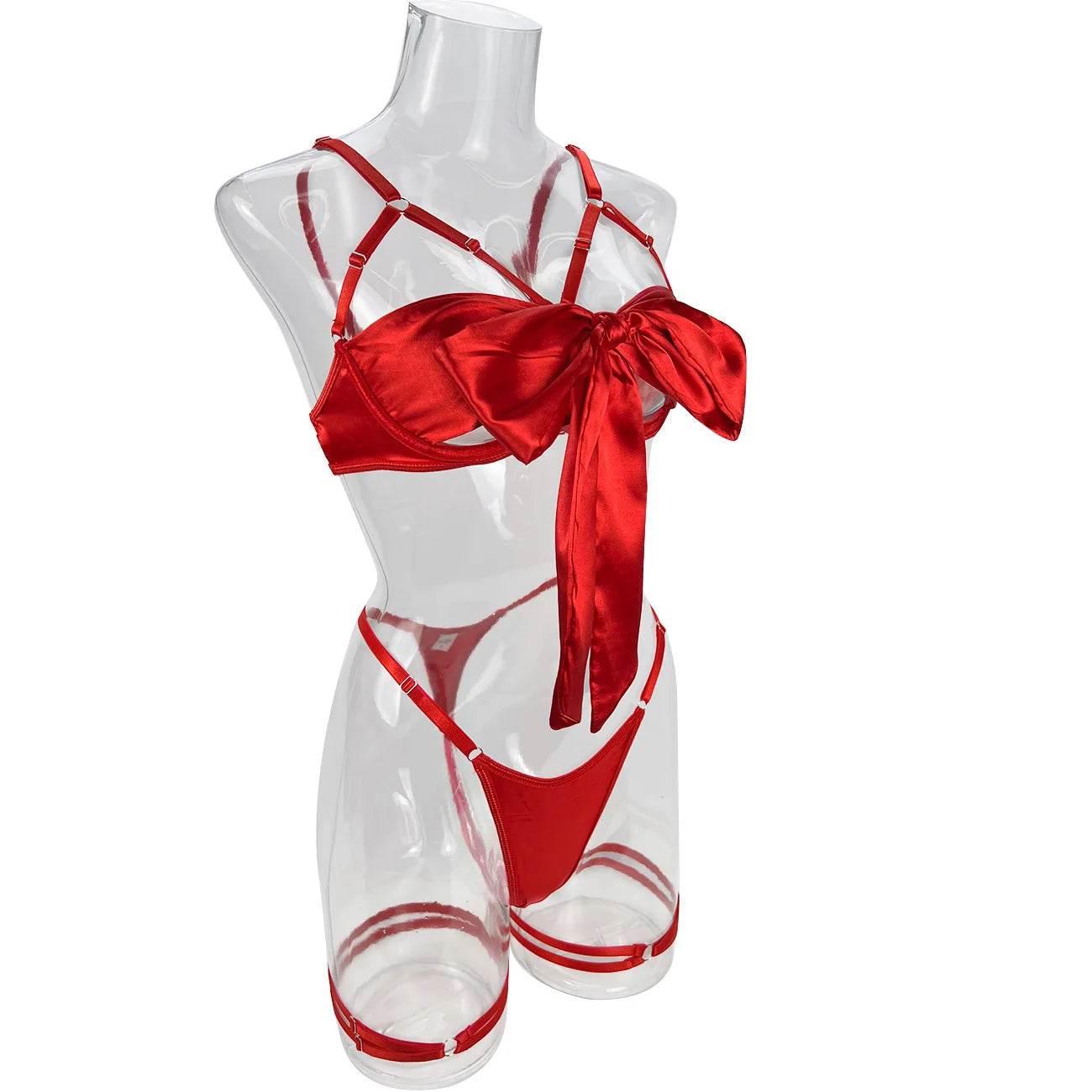 Bowknot Lingerie Open Bra Lace Up - Empire P.E