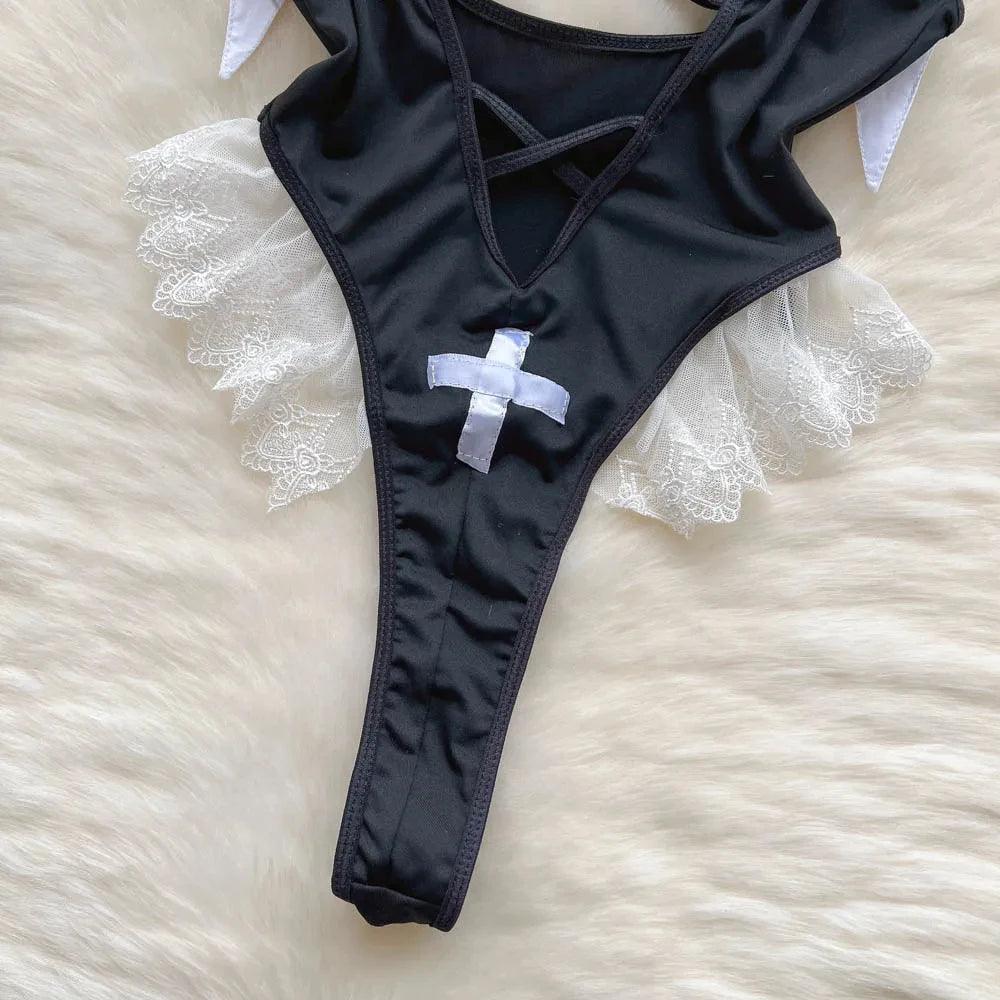 Hollow Out Cosplay Lingerie Lace Backless Jumpsuit - Empire P.E