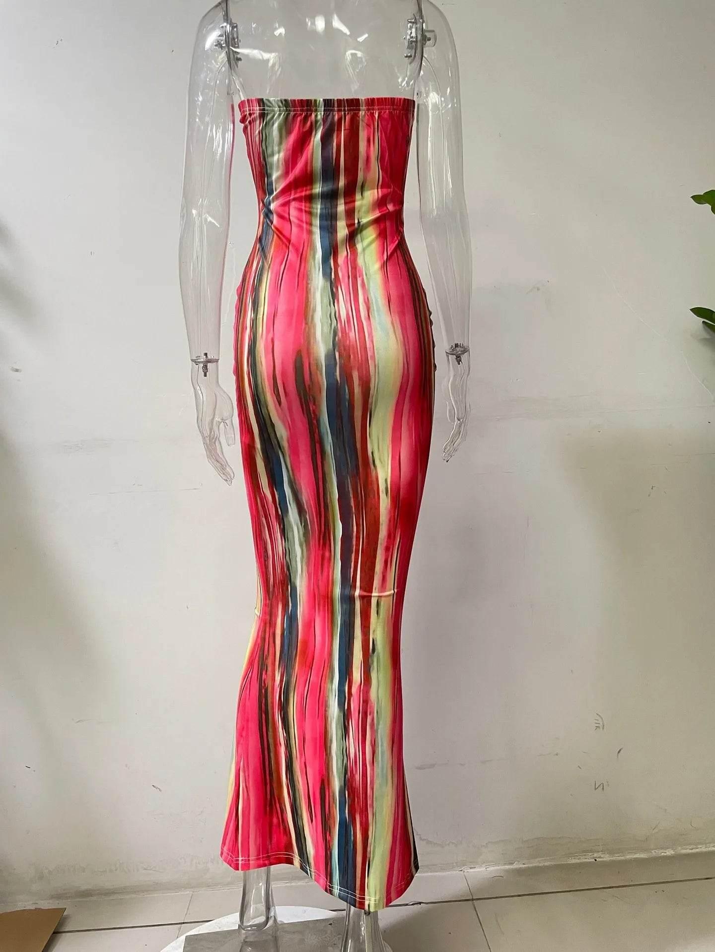 Spring And Summer Dresses For Women Chest Wrap Printed Off Shoulder Bandage Slim Sexy Long Dress 2023 New Fashion party MsChuh - Empire P.E