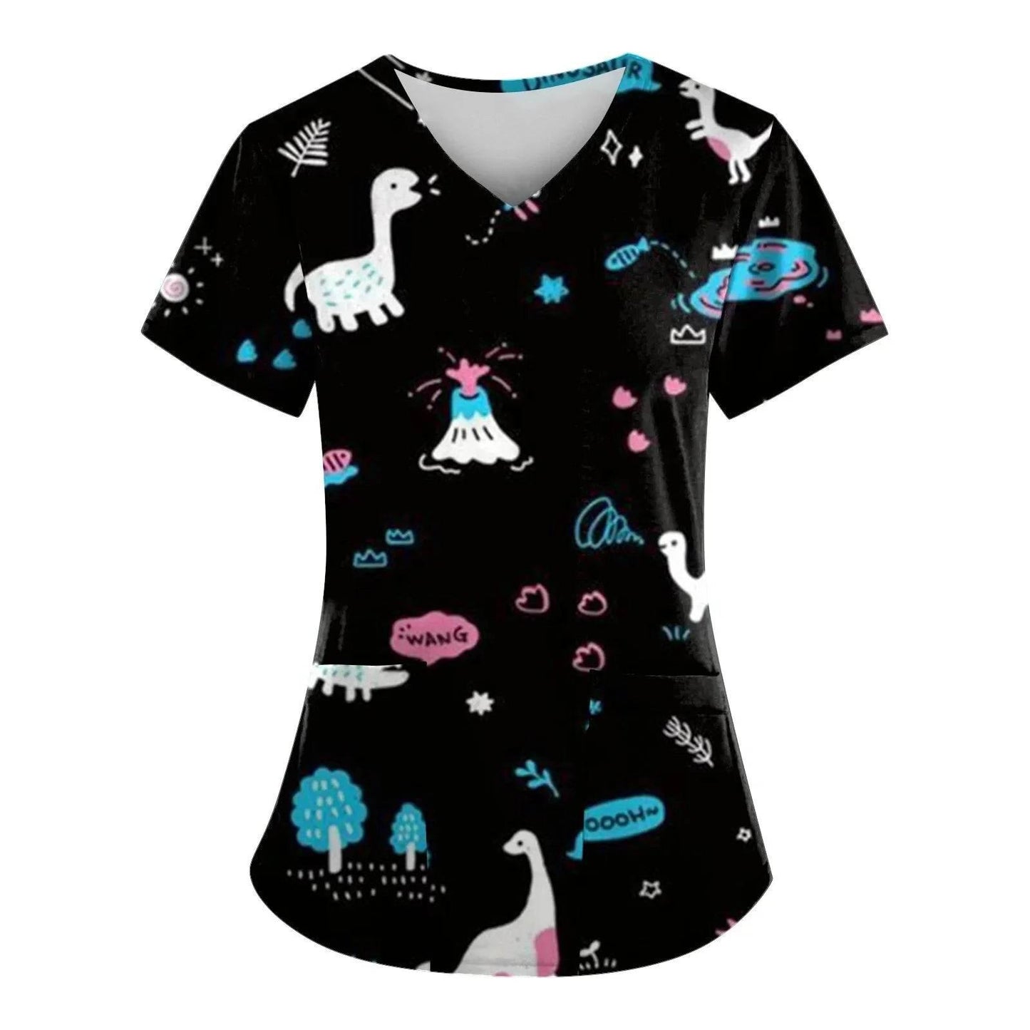 Print Ladies Nurse Uniform Short Sleeve V-Neck Scrub Tops - Empire P.E