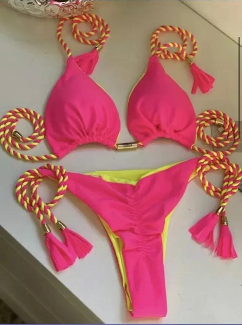 New Women Bikini Backless Rope Triangle Swimsuit Multicolor - Empire P.E