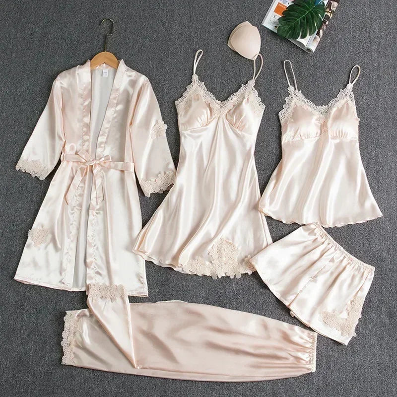 5-piece Set of Women's Sexy Silk Nightgown - Empire P.E