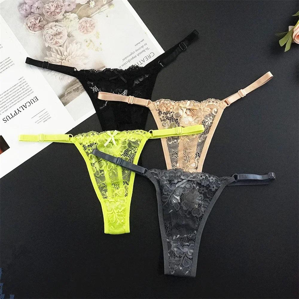 Sexy G String 4 Pcs Mix Adjustable Hollow Out Lace Thongs for Women - Empire P.E