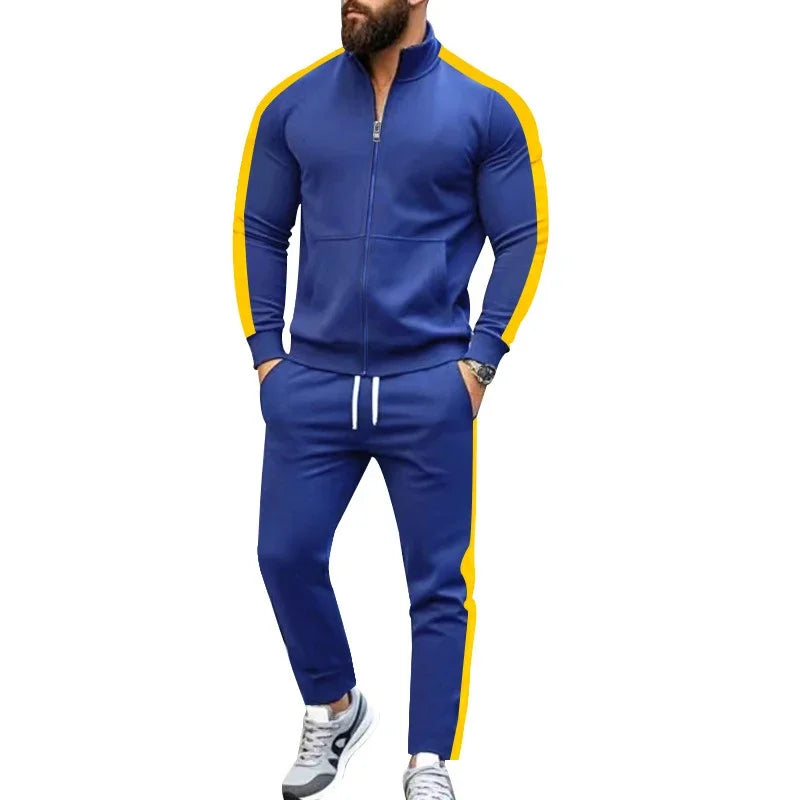 Mens Autumn Fashion Side Striped Jackets And Pants Two Piece Sets