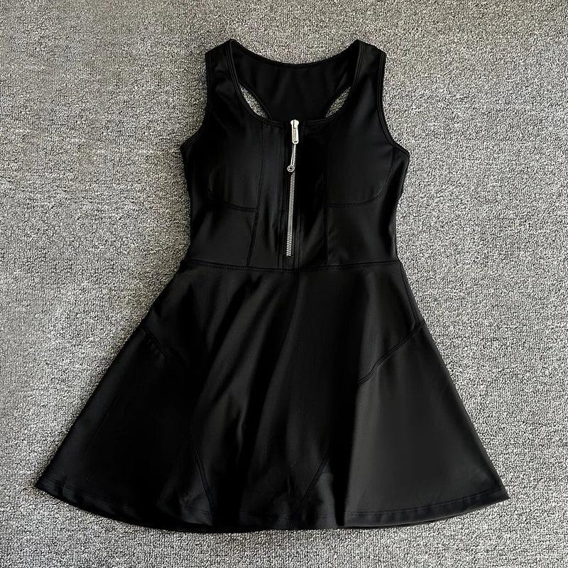 Tennis Skirt Casual Half Zipper Sports Fitness Dress Anti-Running High Waist Slim Golf Yoga Dress - Empire P.E