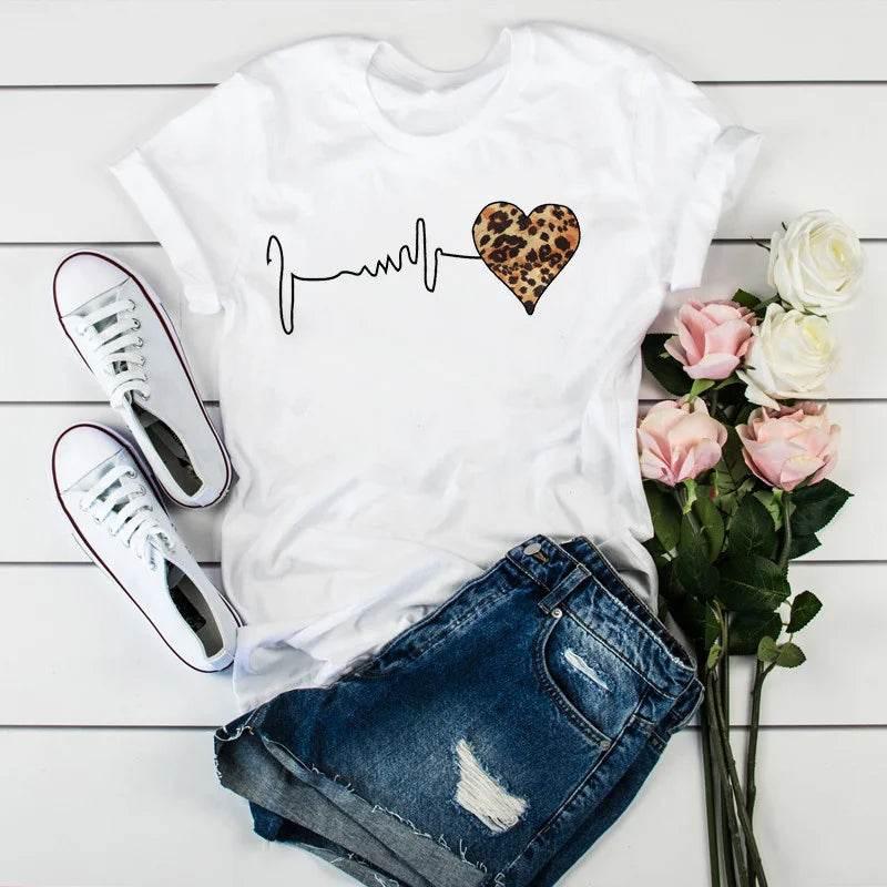 Leopard Heartbeat Short Sleeve Print Clothing - Empire P.E
