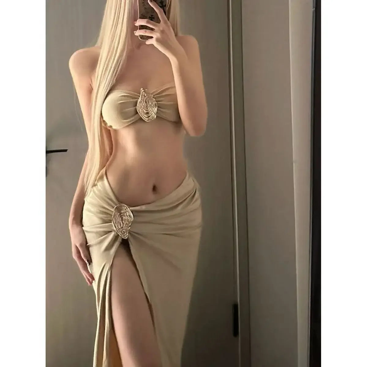Women's Elegant Satin Long Dress Swimsuit - Empire P.E
