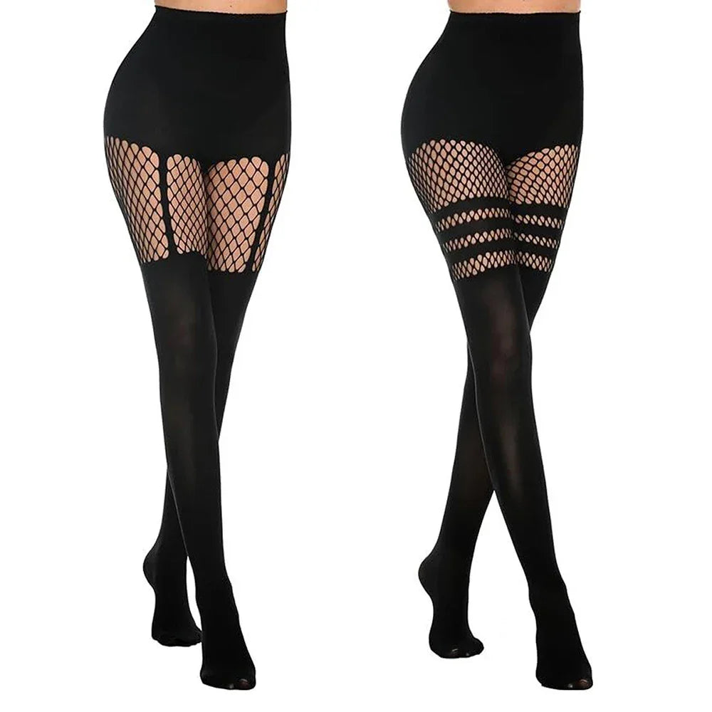 Black Hollow-Out Pantyhose Suspenders - Empire P.E
