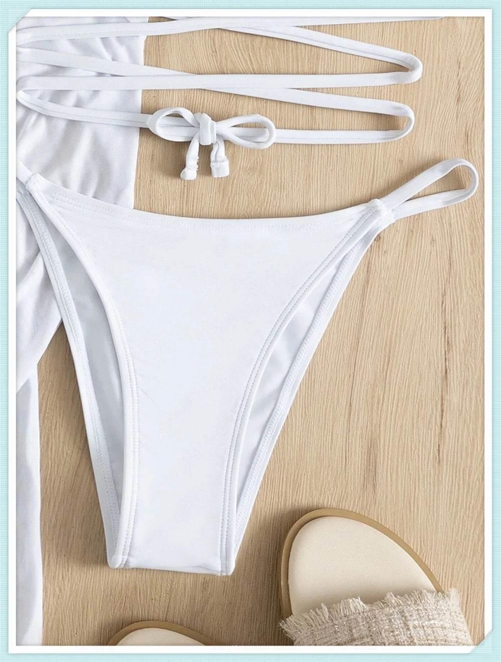 Sexy 4 Pieces Halter Bikinis Women Solid Swimwear Female Cover Up Swimsuit Long Sleeve And Skirt Bathing Suit Beachwear Summer - Empire P.E