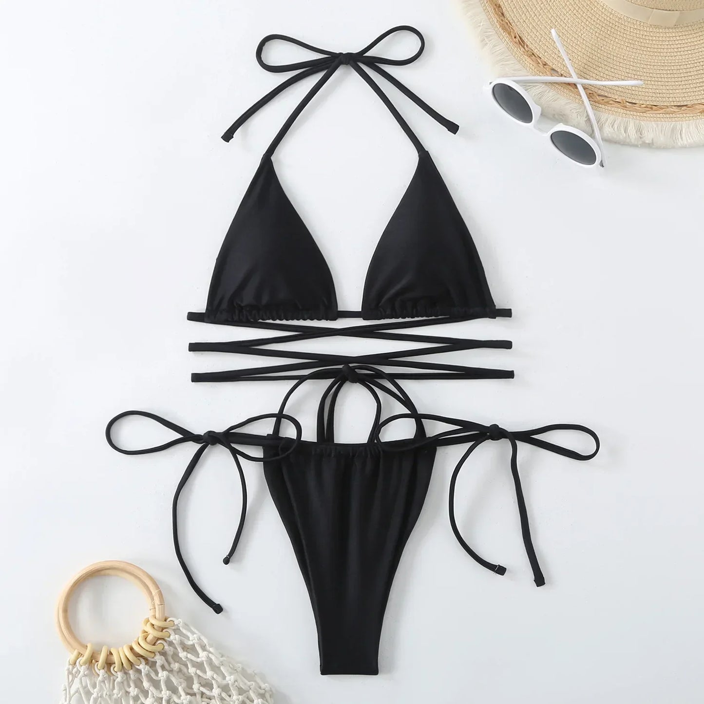 Criss Cross Swimwear Bandage Thong Bikinis Set 2 Piece - Empire P.E