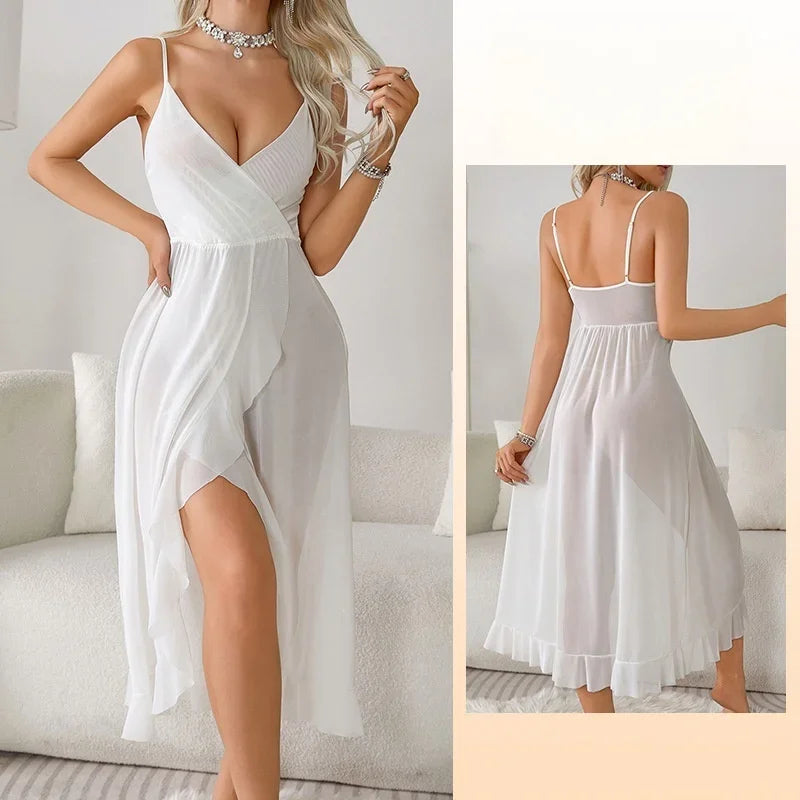 2025 Sleep Shirts Sheer Mesh Slip Dress Criss Cross Back