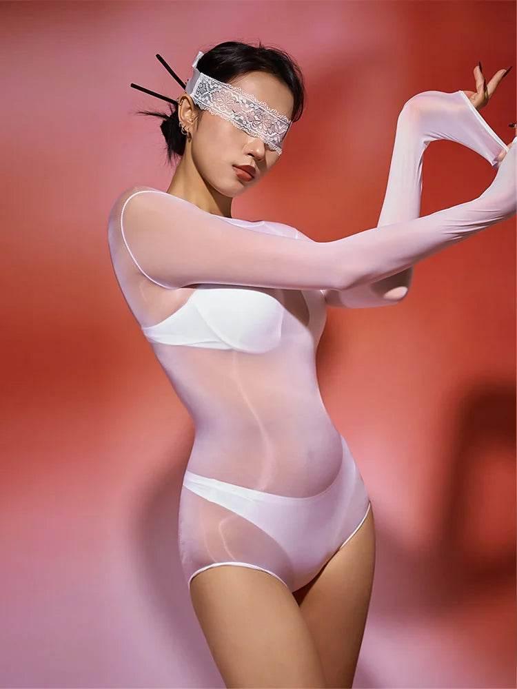 Sexy Women Oil Glossy Shiny High Cut Bodysuit - Empire P.E