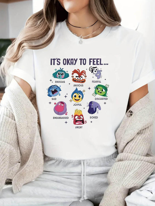 Women's Plus Size Casual Printed Short Sleeve T-Shirt with Emotions Graphic Polyester & Elastane Blend - Empire P.E