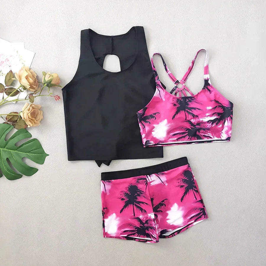 3 Pieces Leaf Print Swimsuit Women - Empire P.E