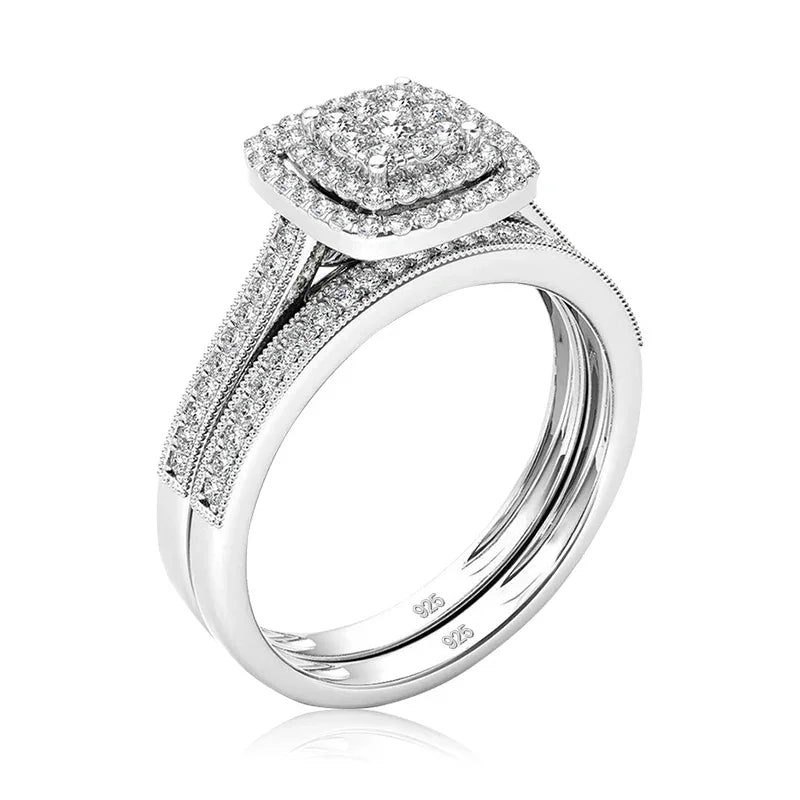 2pcs Moissanite & Zirconia Ring Set For Woman - Empire P.E