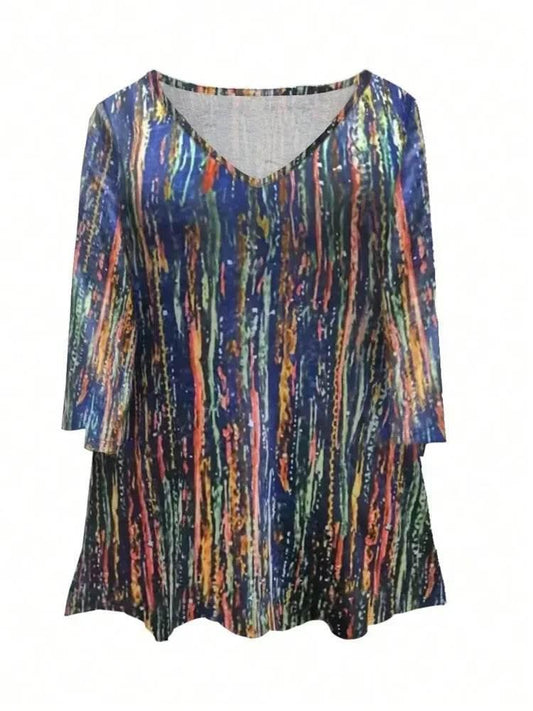 Women's Plus Size Fashionable Full Body Printed T-shirt Ladies Casual Long Sleeved Casual Loose T-shirt Versatile Elegant Top - Empire P.E