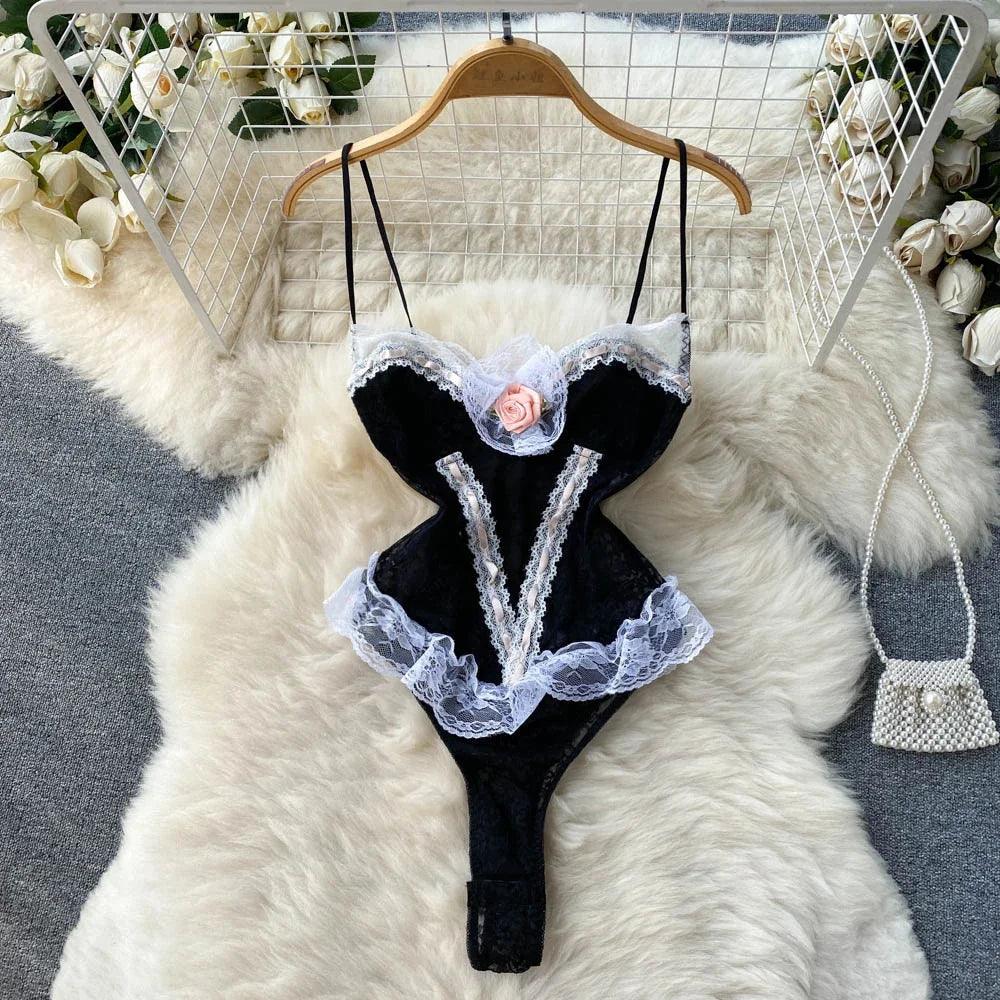 Hollow Out Cosplay Lingerie Lace Backless Jumpsuit - Empire P.E