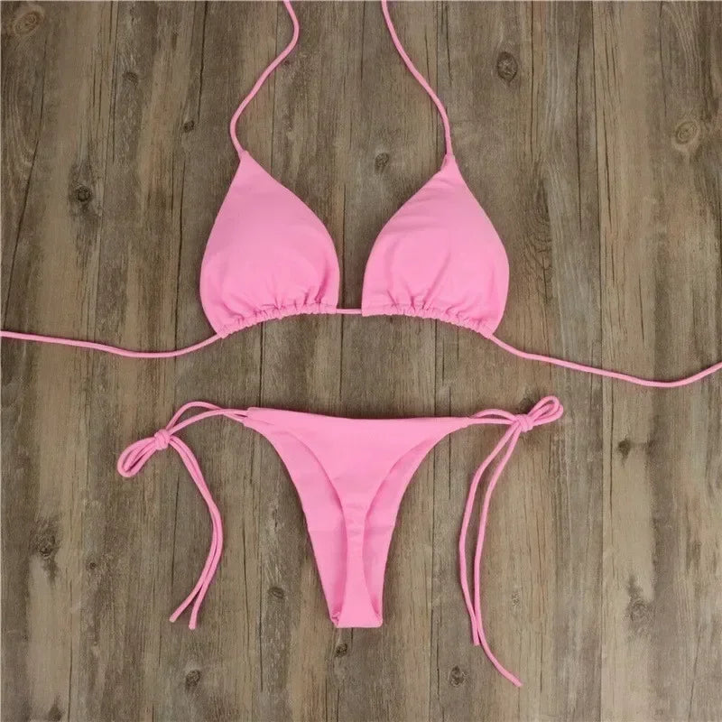 Solid Tie-Side G-String Bikini, Breathtaking Bathing Suit - Empire P.E