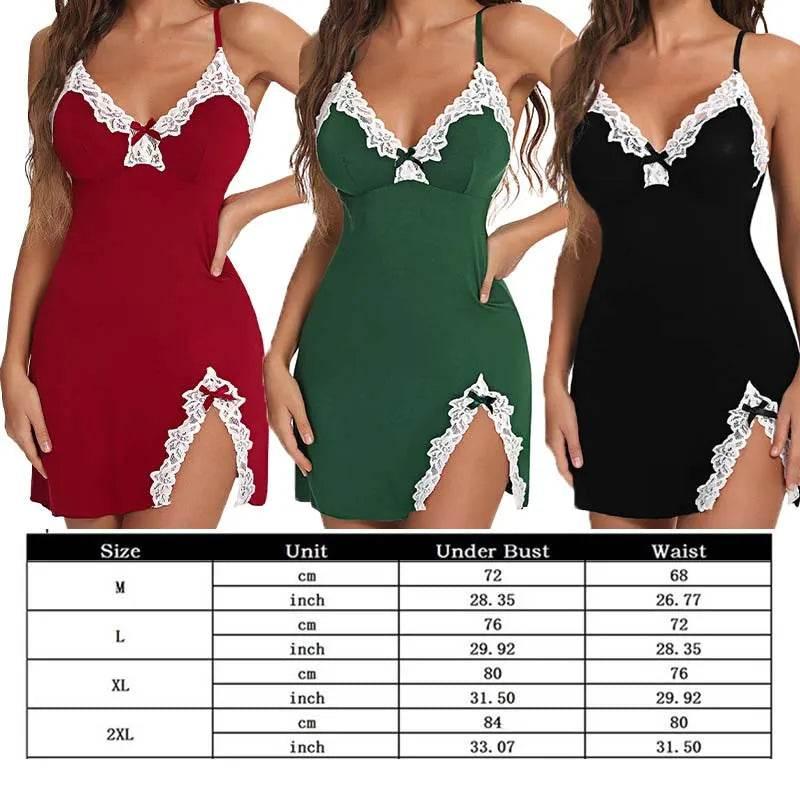 Women Lace Silk Satin V-Neck Hem Soft Lingerie - Empire P.E