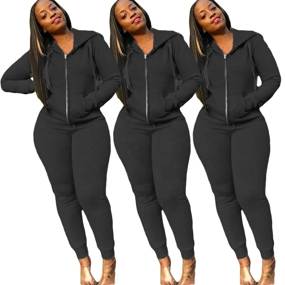 2 Pieces Set Women Fall Hot Style Pure Color Fleece two piece set - Empire P.E