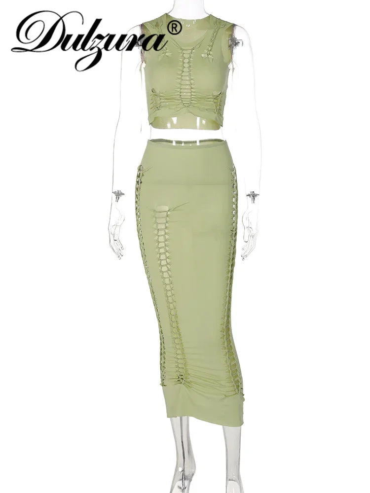 Sexy Clothes 2 Piece Setsleeveless Hollow Out Crop Top High Waist - Empire P.E