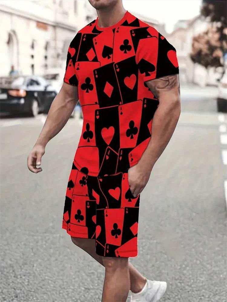 New Men's Short Sleeve Shorts Set Fashion King Printed T-Shirt - Empire P.E