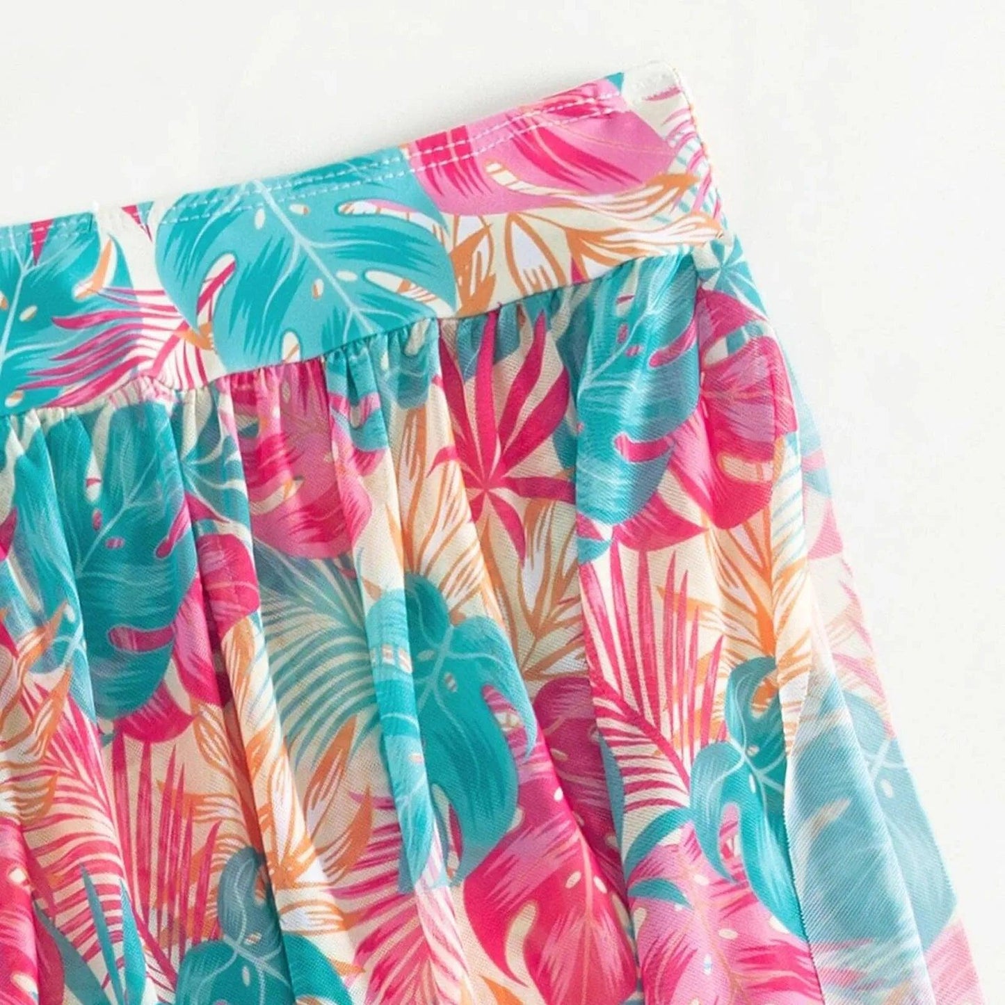 Summer Women Swimwear Leaf Print Tie Up Halter Bathing Suit Tops Shorts Split Beach Cover Up Skirt Female 3pcs Swimsuit Set - Empire P.E