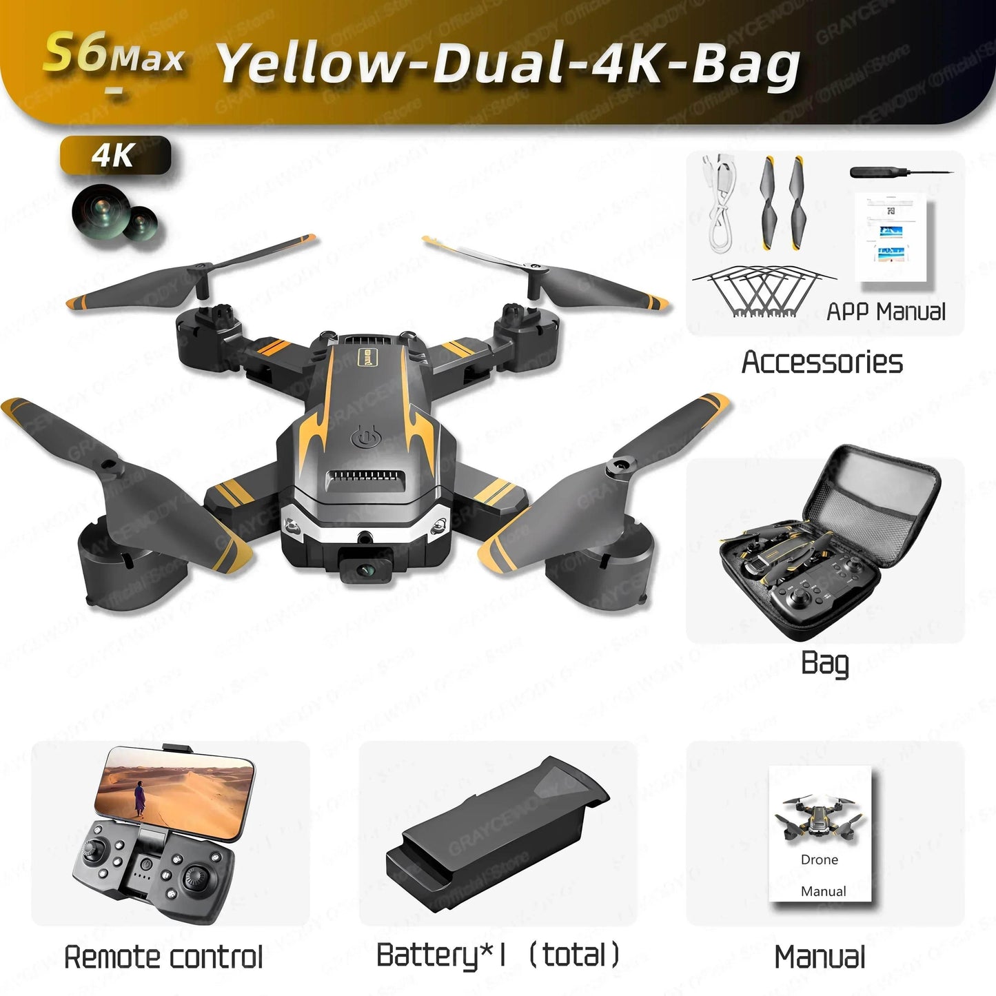 Newest S6 Max 8K Drone Professional Foldable Quadcopter Aerial HD Camera GPS RC Helicopter 10KM Obstacle Avoidance Sell Apron - Empire P.E