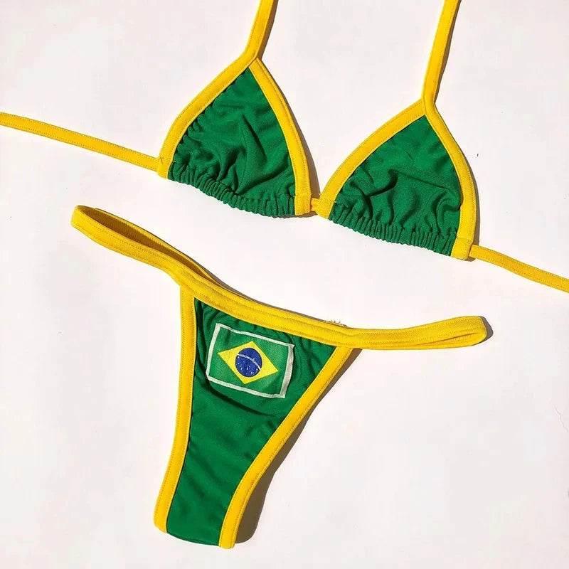 Jamaican flag comparison split bikini set 2024 sexy women's swimsuit patch swimsuit hot suit summer beachwear green and yellow - Empire P.E
