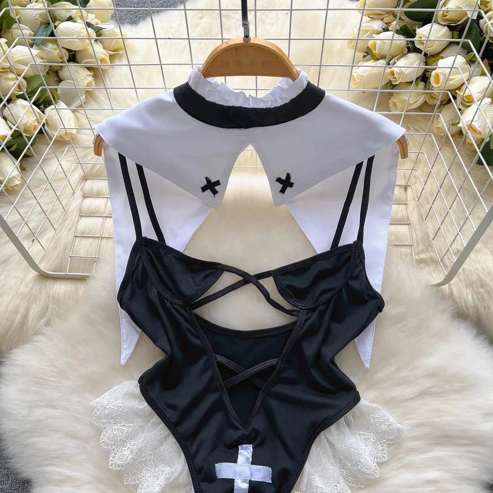 Hollow Out Cosplay Lingerie Lace Backless Jumpsuit - Empire P.E