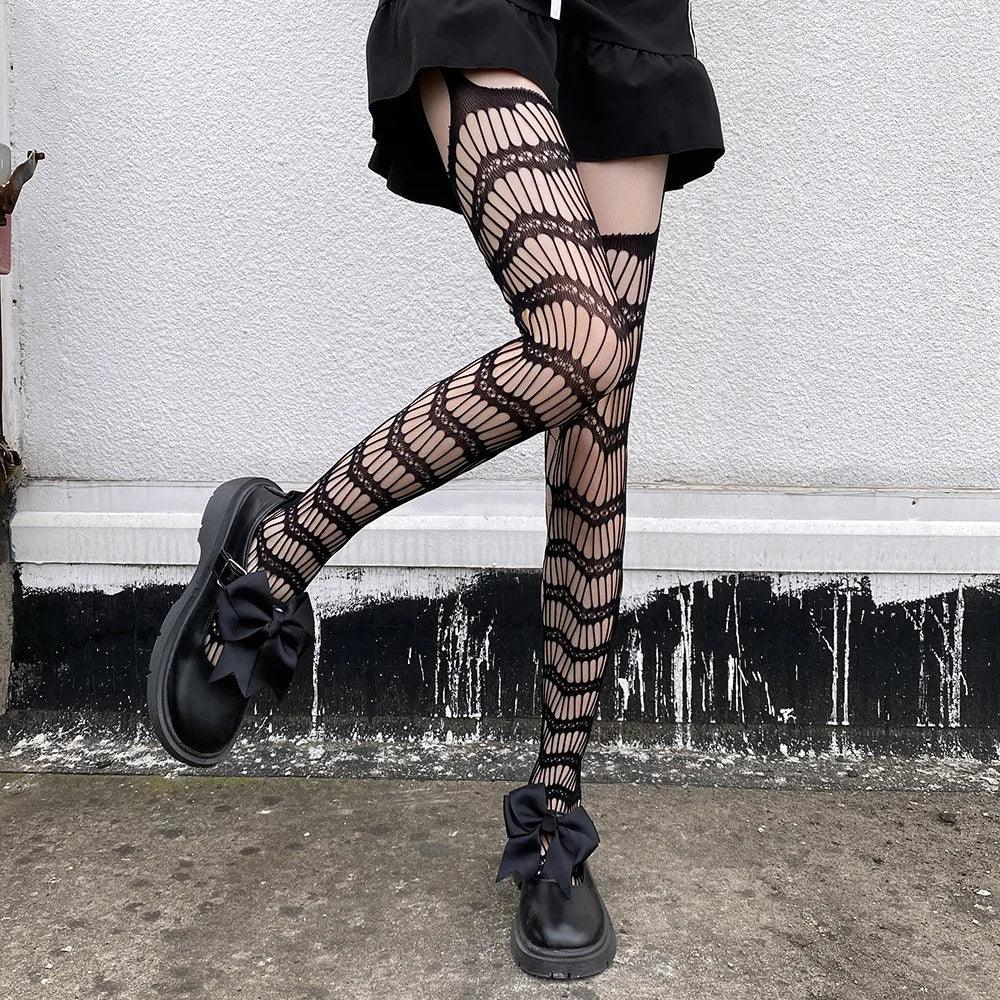 Floral Fishnet Sexy High Waist Open Crotch Lingerie - Empire P.E