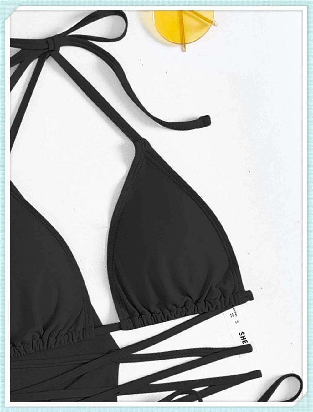 Sexy 4 Pieces Halter Bikinis Women Solid Swimwear Female Cover Up Swimsuit Long Sleeve And Skirt Bathing Suit Beachwear Summer - Empire P.E