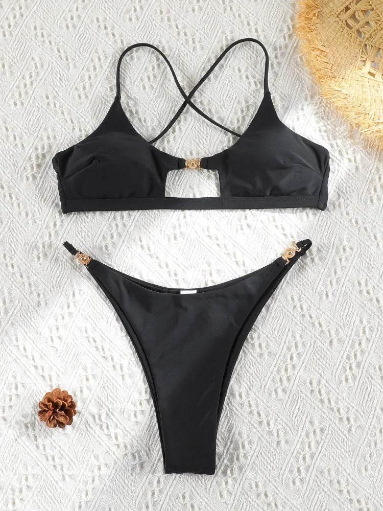 Solid Swimsuit Women Bathing Suit Bandeau Bikini 2024 Biquinis Feminino Swimwear High Waist Bikini Set Beachwear Sexy Bikinis - Empire P.E