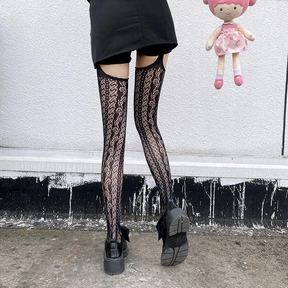 Floral Fishnet Sexy High Waist Open Crotch Lingerie - Empire P.E
