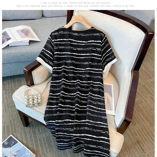 Plus Size Thin V Neck Vintage T Shirt Dress - Empire P.E