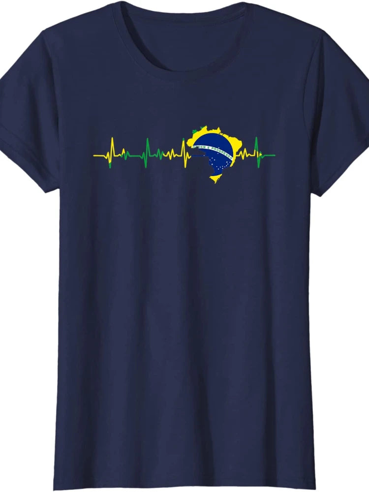 Brazil Flag Heartbeat Brasil Men T-Shirt Short Sleeve 100% Cotton O-Neck Men's Clothing - Empire P.E