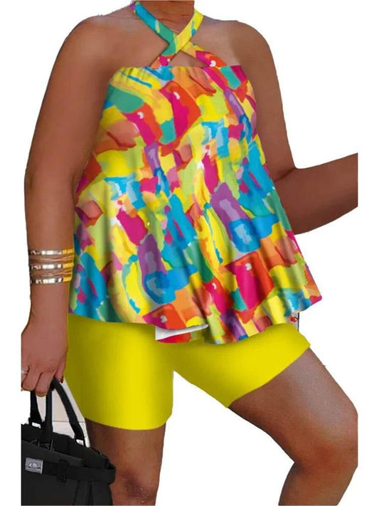 Wmstar Plus Size Two Piece Set Women Sleeveless Printed Short Sets Top Pants Sexy Suit Beach Summer Wholesale Dropshipping 2023 - Empire P.E
