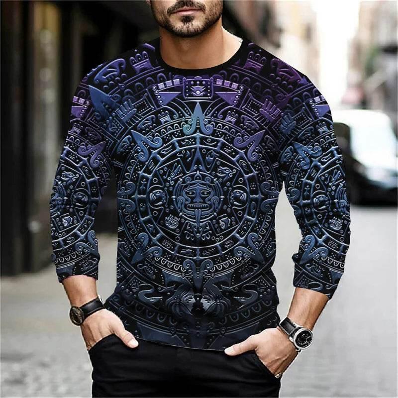 2024 Mexico Aztec Graphic T Shirts For Men Vintage 3d Printed Long Sleeve Tees Street Hip Hop Oversized T-Shirt Male Clothing - Empire P.E