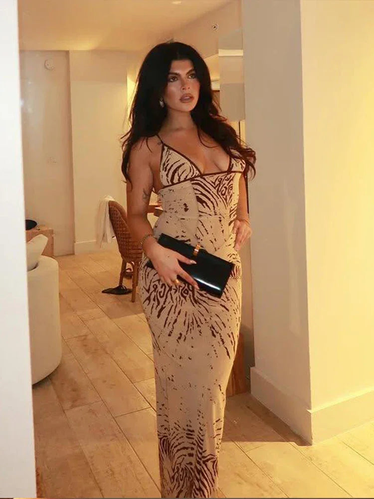 Tie-dye Print Dress Women Sexy Low-Neck - Empire P.E