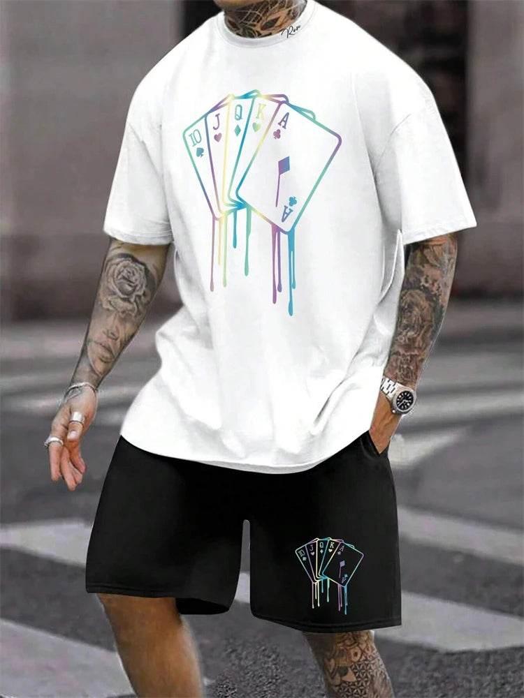 New Men's Short Sleeve Shorts Set Fashion King Printed T-Shirt - Empire P.E