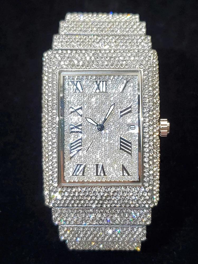 Gold Men's Watches Rectangle Dial Luxury Diamond - Empire P.E