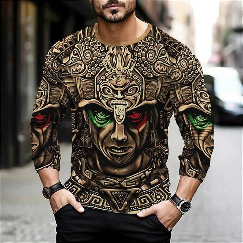 2024 Mexico Aztec Graphic T Shirts For Men Vintage 3d Printed Long Sleeve Tees Street Hip Hop Oversized T-Shirt Male Clothing - Empire P.E