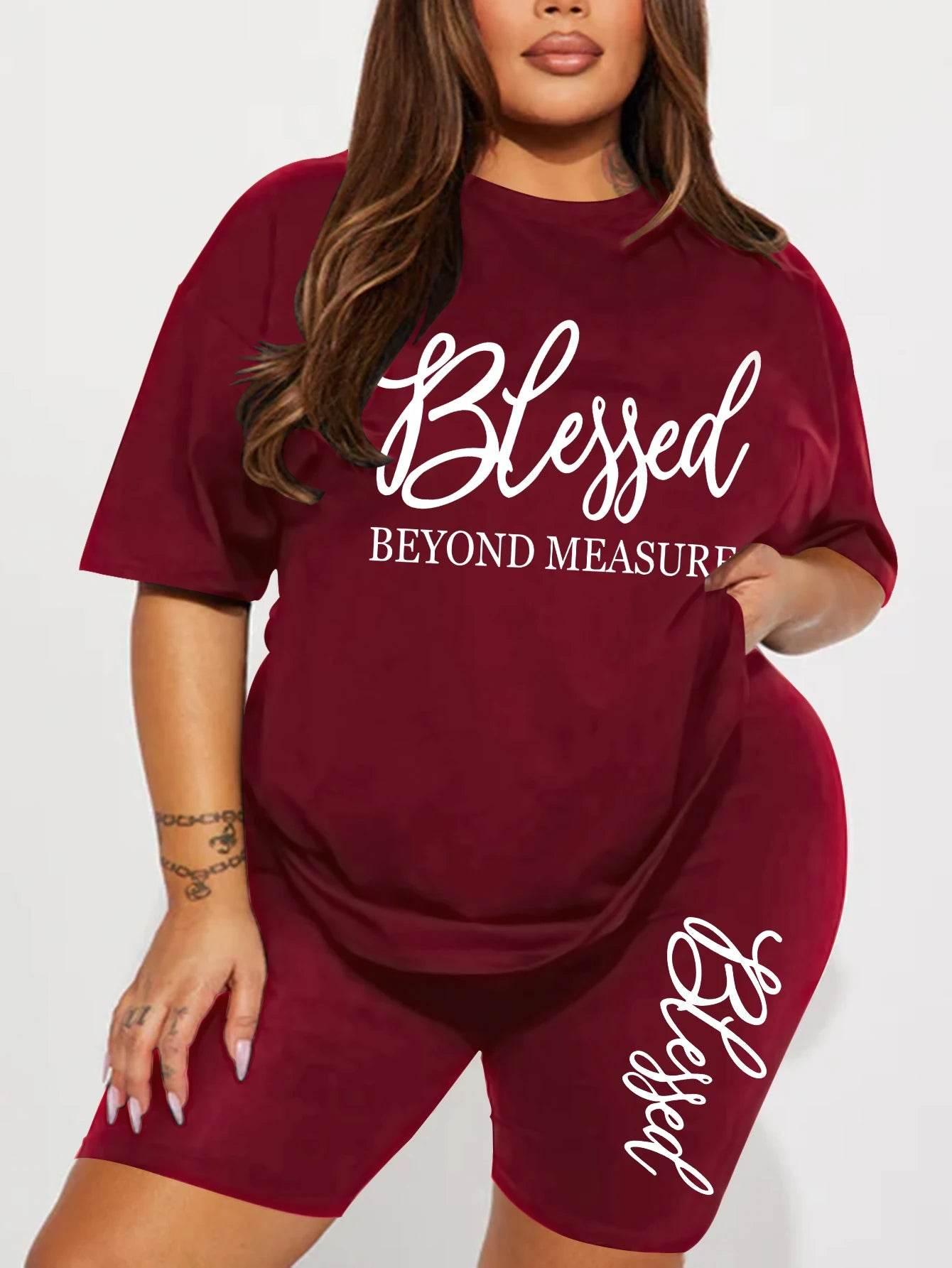 Plus size sets for women Summer 2 pieces Blessed printed offers and liquidation everything cheap elegant women's sets Short sets - Empire P.E