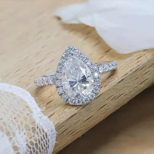 1ct 2ct Pear Cut D Color Moissanite Rings for Women 925 Sterling Silver - Empire P.E
