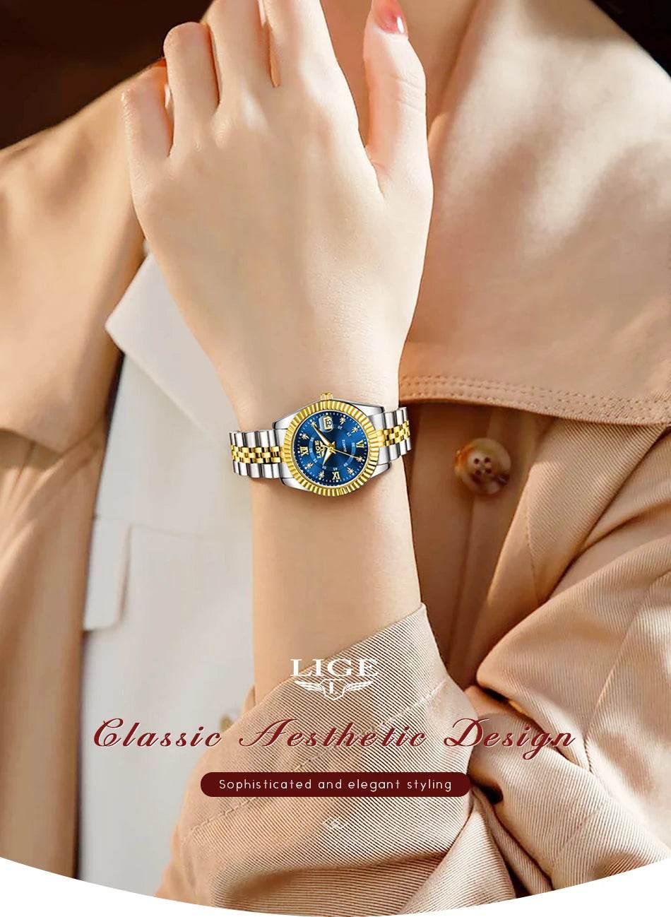 LIGE Top Luxury Watches For Women Vintage Fashion Ladies Watch Waterproof Date Stainless Quartz Wristwatches Reloj Mujer 2025 - Empire P.E